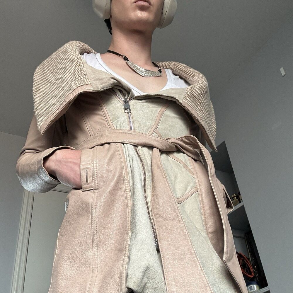 Vintage Only Muted Pink Cream Leather Wool Asymmetrical Jacket Sz L Fall